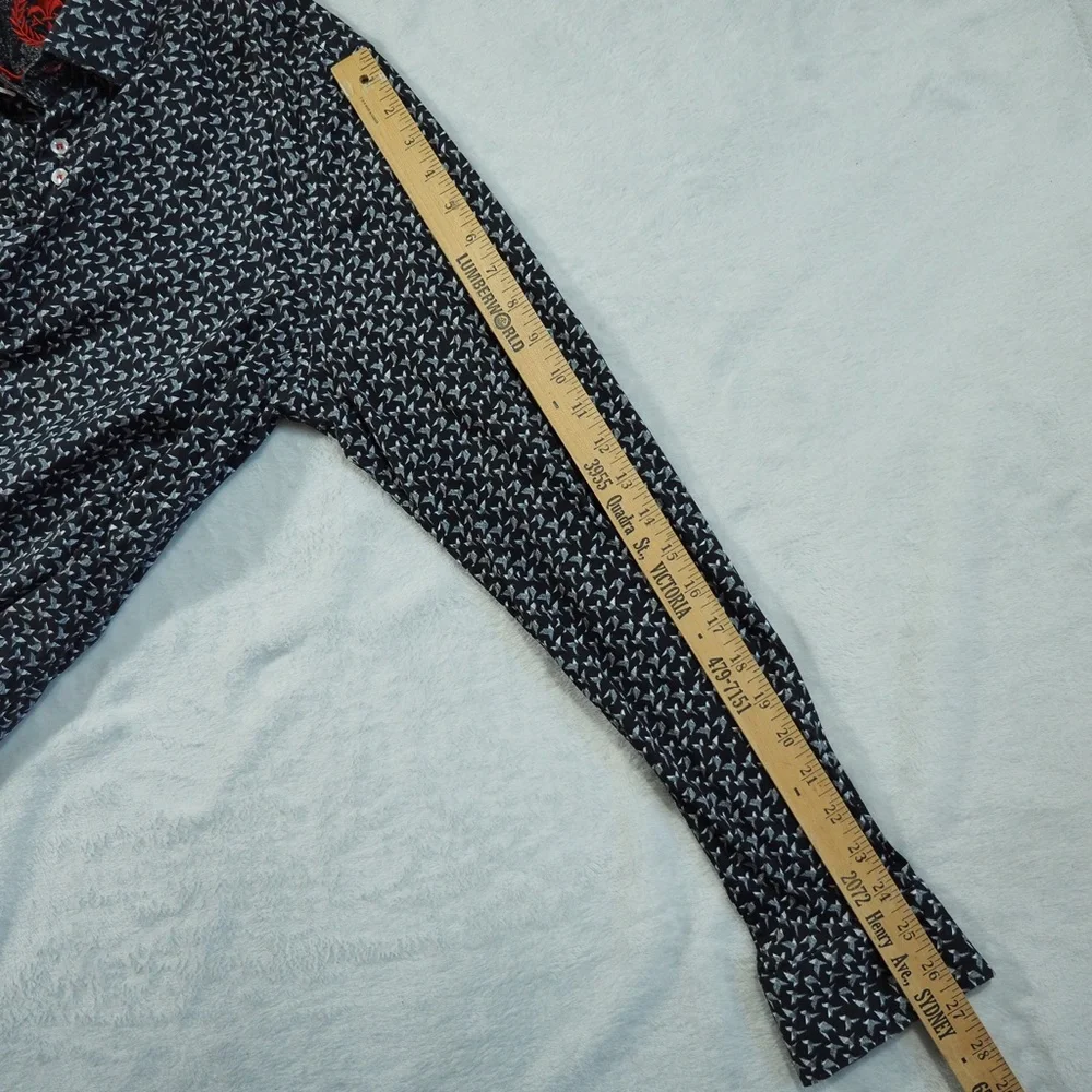 Au Noir Sz 3 (M) Men's Casual Black Patterned Button-Down Shirt 100% Cotton - Picture 8 of 12